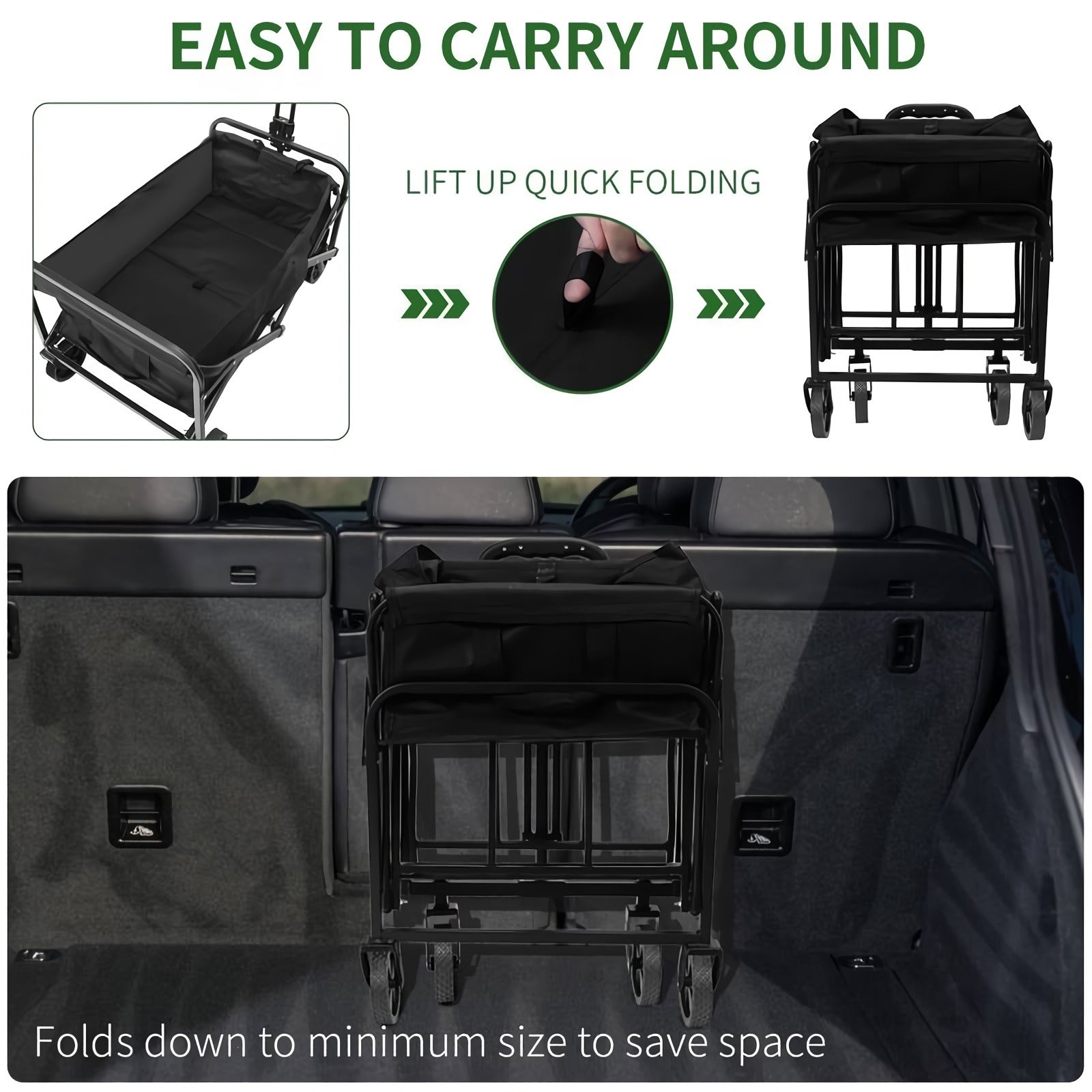 Foldable Utility Wagon, 220lbs Capacity Portable Folding Cart with Wheels for Shopping, Camping, Outdoor Activities (Black) - S23090800512900116 Foldable Utility Wagon, 220lbs Capacity Portable Folding Cart with Wheels for Shopping, Camping, Outdoor Activities (Black) - S23090800512900116
